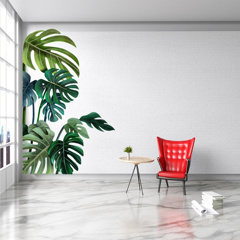 Large Nordic Green Leaf Wall S - Pvc Panel Background 评论和价格