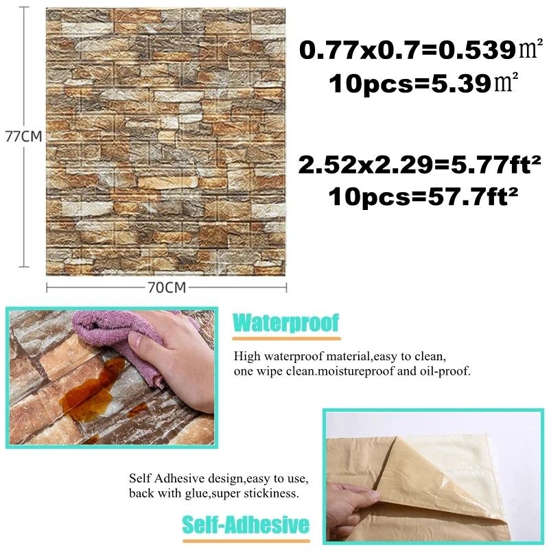 10PCS Self Adhesive 3D Brick W - Pvc Panel Background 评论和价格